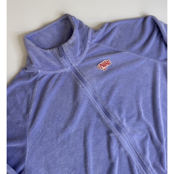 Nike Jacket Women Sz L Retro Purple Terry Cloth Zip Up Cropped Waist Drawstring - Picture 2 of 8